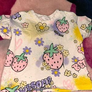 Zara Pink and Yellow Short Sleeve Tee with Whimsical Print